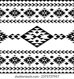 Patrón étnico nativo americano. Patrón sin foco en estilo azteca y navajo. Ilustración del motivo contemporáneo. Blanco y negro. Diseño textil, ropa, moda, tela, papel de envolvimiento, adorno.