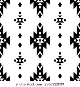 Native American ethnic repeat pattern design. Illustration of traditional seamless Aztec motif. Black and white. Design for textile template, fabric, curtain, shirt, frame.