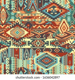 Native American fabric patchwork vector seamless pattern wallpaper