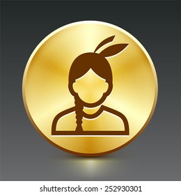 Native American Face Portrait on Gold Round Buttons