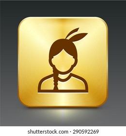Native American Face Portrait on Gold Square Buttons