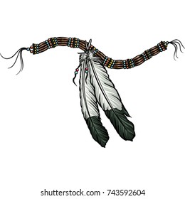 Native american feather necklace vector. Hippie jewelery illustration. Bohemian vintage.