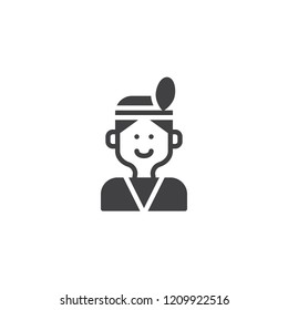 Native American with feather vector icon. filled flat sign for mobile concept and web design. simple solid icon. Symbol, logo illustration. Pixel perfect vector graphics