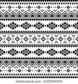 Indianisches geometrisches ethnisches Muster amerikanischer Herkunft in Schwarz-Weiß. Nahtlose Stammesmuster mit Motiven von Aztec Navajo. Design für Textilien, Gewebe, Kleidung, Vorhang, Teppich, Ornament, Umhüllung, Tapete.