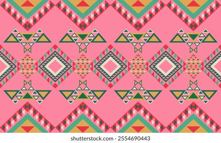 Native American geometric pattern in pink green gold stylized motifs Native American inspired design with diamond shapes Native American for fabric textile wallpaper artwork digital print