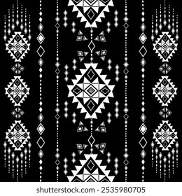 Native American, geometric,  seamless pattern ,Aztec, Ethnic ,carpet, tile, vector ,illustration design on black background