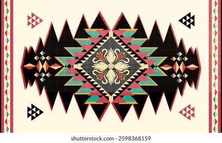 Native American Geometric Tribal Pattern, Native American Textile, Native American Decorative Art,  Vector seamless pattern, rug woven carpet