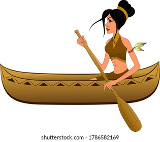 Native American girl floating on a boat