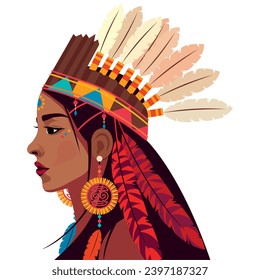 native american girl with headdress illustration