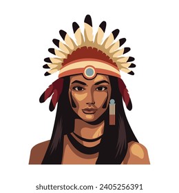 native american girl with headdress illustration