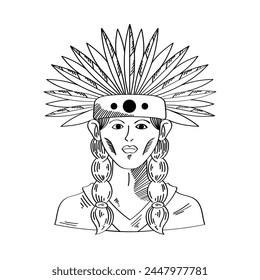 native american girl with headgear illustration