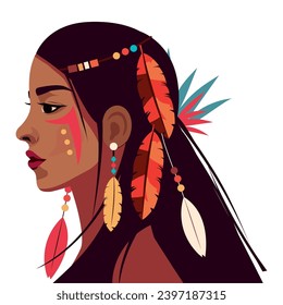 native american girl illustration isolated