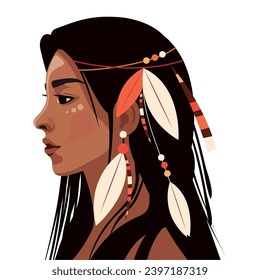 native american girl illustration isolated