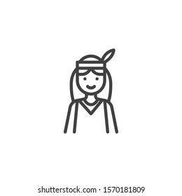 Native american girl line icon. linear style sign for mobile concept and web design. Hippie woman outline vector icon. Symbol, logo illustration. Vector graphics