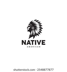 Native American Head Character Logo Design Vector Illustration