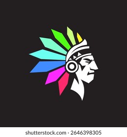 Native American Head Profile, Rainbow Headdress, Modern Design