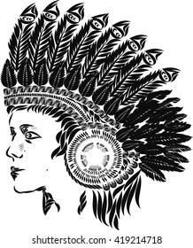 Native American in a headdress with feathers