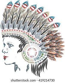 Native American in a headdress with feathers