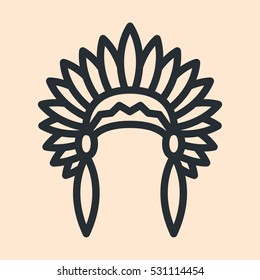 Native American Headdress Minimal Flat Line Outline Stroke Icon Pictogram Symbol