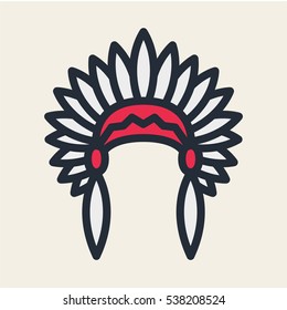 Native American Headdress Minimal Flat Color Line Outline Stroke Icon Pictogram Symbol