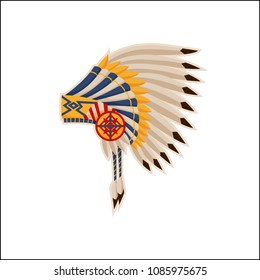Native american headdress, pattern vector icon cartoon illustration headwear with eagle`s feathers, traditional hat of ancient nation indian citizen