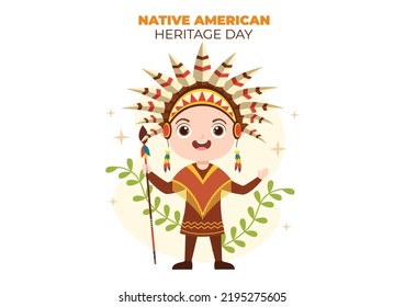 Native American Heritage Day Template Hand Drawn Cartoon Flat Illustration to Recognize the Achievements and Contributions of Tribal Indian Culture