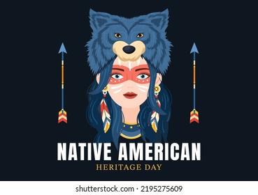 Native American Heritage Day Template Hand Drawn Cartoon Flat Illustration to Recognize the Achievements and Contributions of Tribal Indian Culture