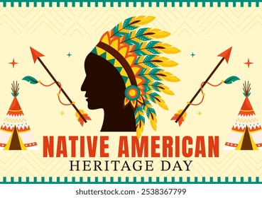 Native American Heritage Day Vector Illustration Celebrating Indigenous Tribal Culture and Traditions in a Flat Style Cartoon Background