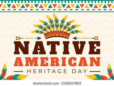 Ilustración vectorial del Día del Patrimonio Nativo Americano que celebra la cultura y las tradiciones tribales indígenas en un fondo de dibujos animados de estilo plano