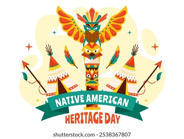 Native American Heritage Day Vector Illustration Celebrating Indigenous Tribal Culture and Traditions in a Flat Style Cartoon Background