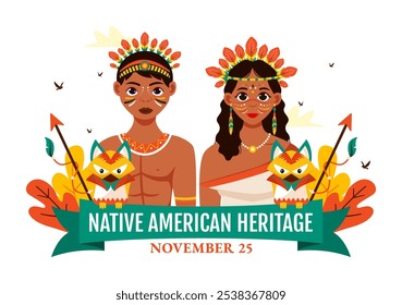 Native American Heritage Day Vector Illustration Celebrating Indigenous Tribal Culture and Traditions in a Flat Style Cartoon Background