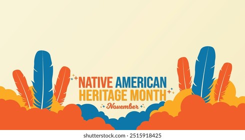 Native American Heritage Month Abstract Background. November Awareness Celebration Horizontal banner vector illustration. Creative Social media post, greeting card, website header graphic resource art