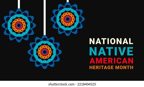 Mes del Legado Nativo Estadounidense. Diseño de fondo con ornamentos abstractos celebrando a los indígenas nativos en Estados Unidos.