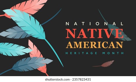 Mes del Legado Nativo Estadounidense. Diseño de fondo con adornos de plumas que celebran a los indígenas nativos en Estados Unidos.