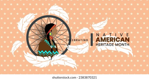 Diseño de fondo del Mes del Patrimonio Nativo Estadounidense. Cultura india americana. Celebrar anualmente en Estados Unidos.Vector ilustración.