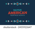 Native american heritage month. Banner, poster, card, content for social media with the text Native american heritage month. Blue background with national ornament