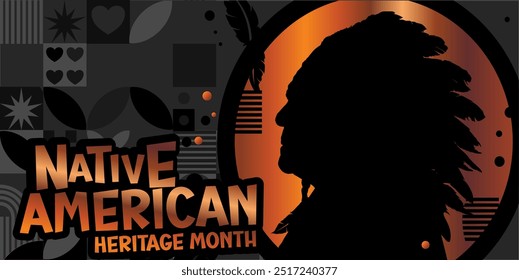 Banner des Native American Heritage Month Silhouette eines alten amerikanischen Ureinwohners mit einem Kopfschmuck