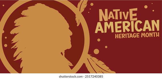 Native American Heritage Month banner. Silhouette of an old Native American man wearing a headdress
