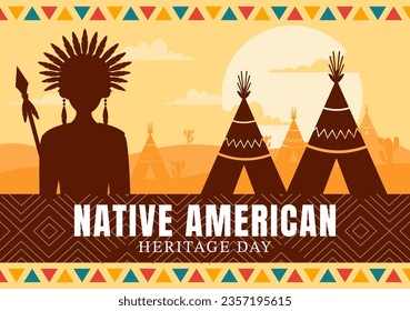 Ilustración vectorial del Mes del Legado Nativo Estadounidense con la celebración anual de la cultura india en Estados Unidos