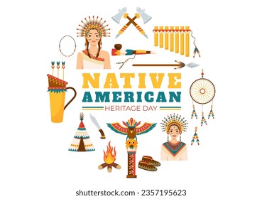 Ilustración vectorial del Mes del Legado Nativo Estadounidense con la celebración anual de la cultura india en Estados Unidos