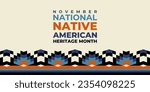 Native american heritage month greeting. Vector banner, poster, card, flyer, content for social media with text Native american heritage month, november. Beige background with native ornament border.