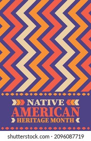 Native American Heritage Month. American Indian culture. Celebrate annual in in November in United States. Tradition Indian pattern. Poster and banner. Vector authentic ornament, ethnic illustration