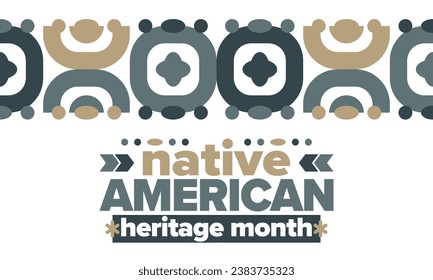 Native American Heritage Month. American Indian culture. Celebrate annual in in November in United States. Tradition Indian pattern. Poster and banner. Vector authentic ornament, ethnic illustration