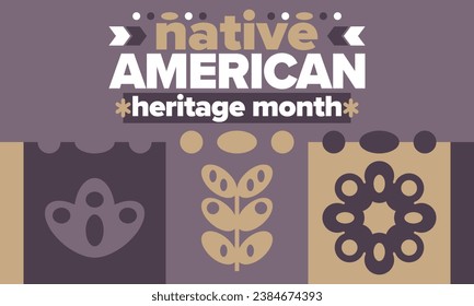 Mes del Legado Nativo Estadounidense. Cultura india americana. Celebrar anualmente en noviembre en Estados Unidos. Patrón indio tradicional. Afiche y pancarta. Ornamento vectorial auténtico, ilustración étnica