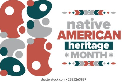 Mes del Legado Nativo Estadounidense. Cultura india americana. Celebrar anualmente en noviembre en Estados Unidos. Patrón indio tradicional. Afiche y pancarta. Ornamento vectorial auténtico, ilustración étnica