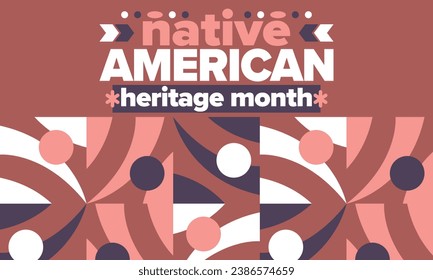 Mes del Legado Nativo Estadounidense. Cultura india americana. Celebrar anualmente en noviembre en Estados Unidos. Patrón indio tradicional. Afiche y pancarta. Ornamento vectorial auténtico, ilustración étnica