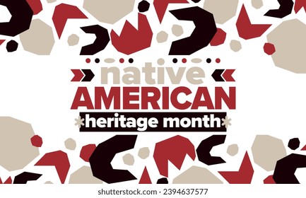 Native American Heritage Month. American Indian culture. Celebrate annual in in November in United States. Tradition Indian pattern. Poster and banner. Vector authentic ornament, ethnic illustration