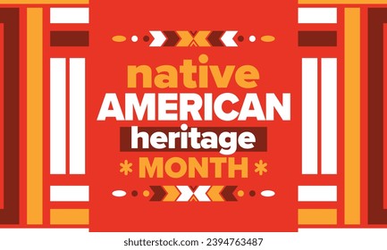 Native American Heritage Month. American Indian culture. Celebrate annual in in November in United States. Tradition Indian pattern. Poster and banner. Vector authentic ornament, ethnic illustration