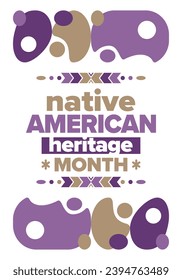 Native American Heritage Month. American Indian culture. Celebrate annual in in November in United States. Tradition Indian pattern. Poster and banner. Vector authentic ornament, ethnic illustration