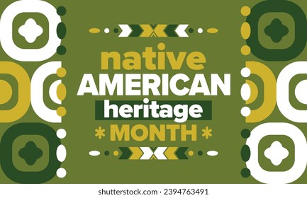 Native American Heritage Month. American Indian culture. Celebrate annual in in November in United States. Tradition Indian pattern. Poster and banner. Vector authentic ornament, ethnic illustration